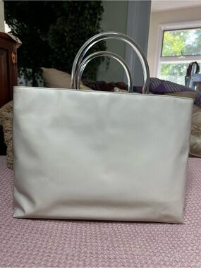 Vintage Prada Tessuto + Plex White Tote Clear Lucite Handles
